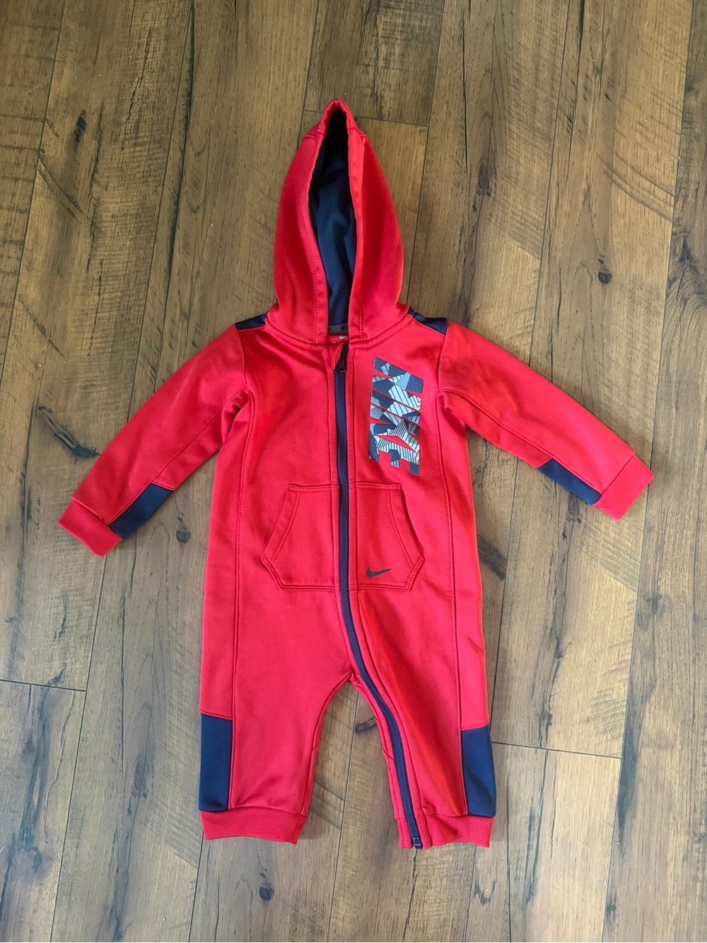 Nike Red Hooded Baby One-Piece Outfit